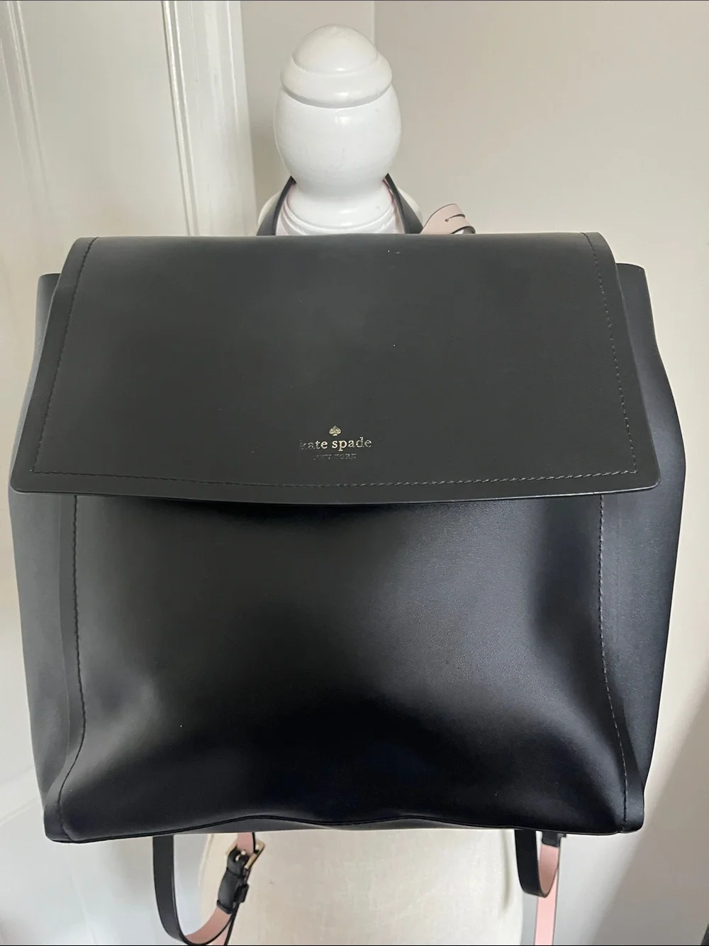kate spade Black Smooth Leather Backpack with Gold Logo